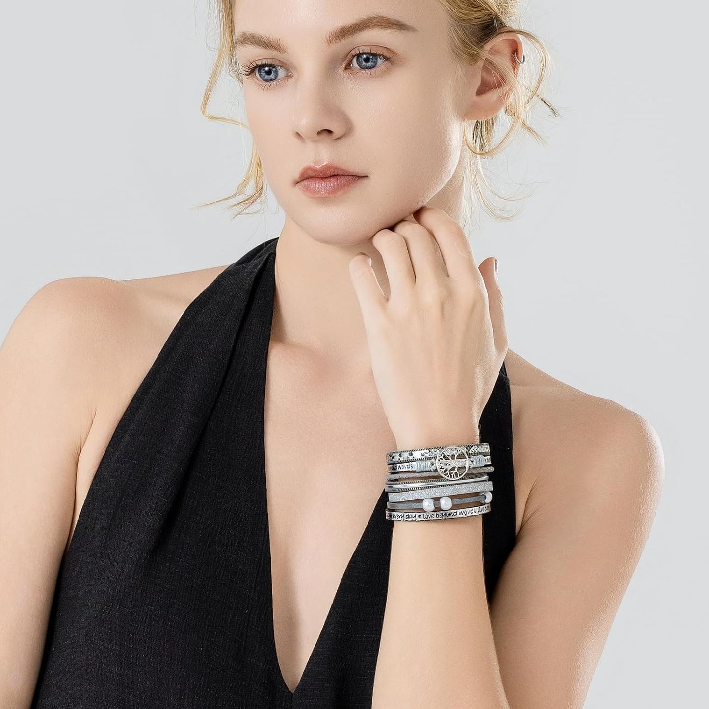 FANCY SHINY Tree of Life Leather Wrap Bracelet Inspirational Cuff Bangles Boho Pearl Bracelets with Magnetic Clasp Unique Jewelry Gifts for Women