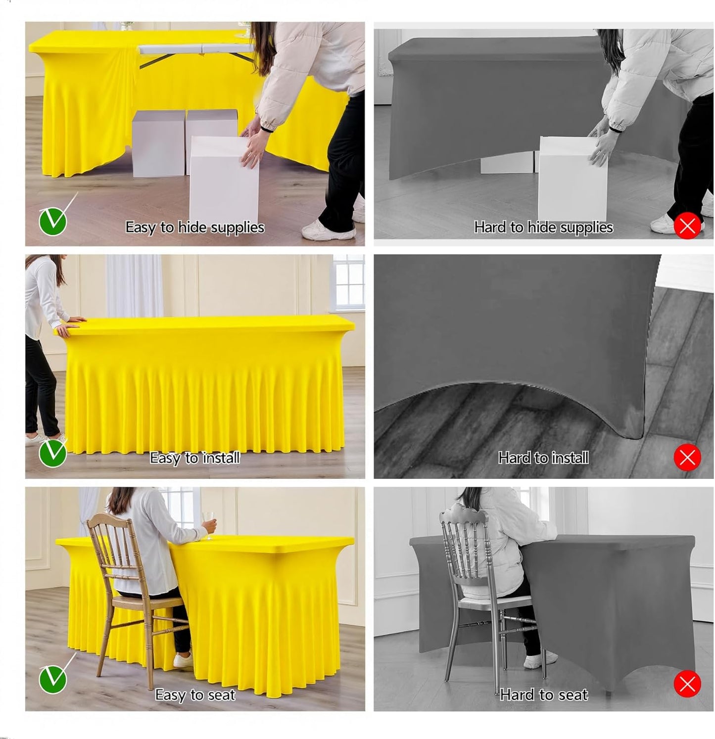 leegleri 4 Pack Yellow Spandex Fitted Table Clothes for 8 Foot Rectangle Tables, Wrinkle Free 8ft Spandex Table Cover, Spandex Table Skirt for 8FT Rectangle Tables-for Banquet Weddings Parties