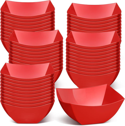 Tanlade 50 Pcs Square Plastic Serving Bowls Disposable Snack Salad Bowl Small Party Candy Bar Containers Taco Bar Serving Dishes for Buffet Chips Fruit(8 oz,Red)