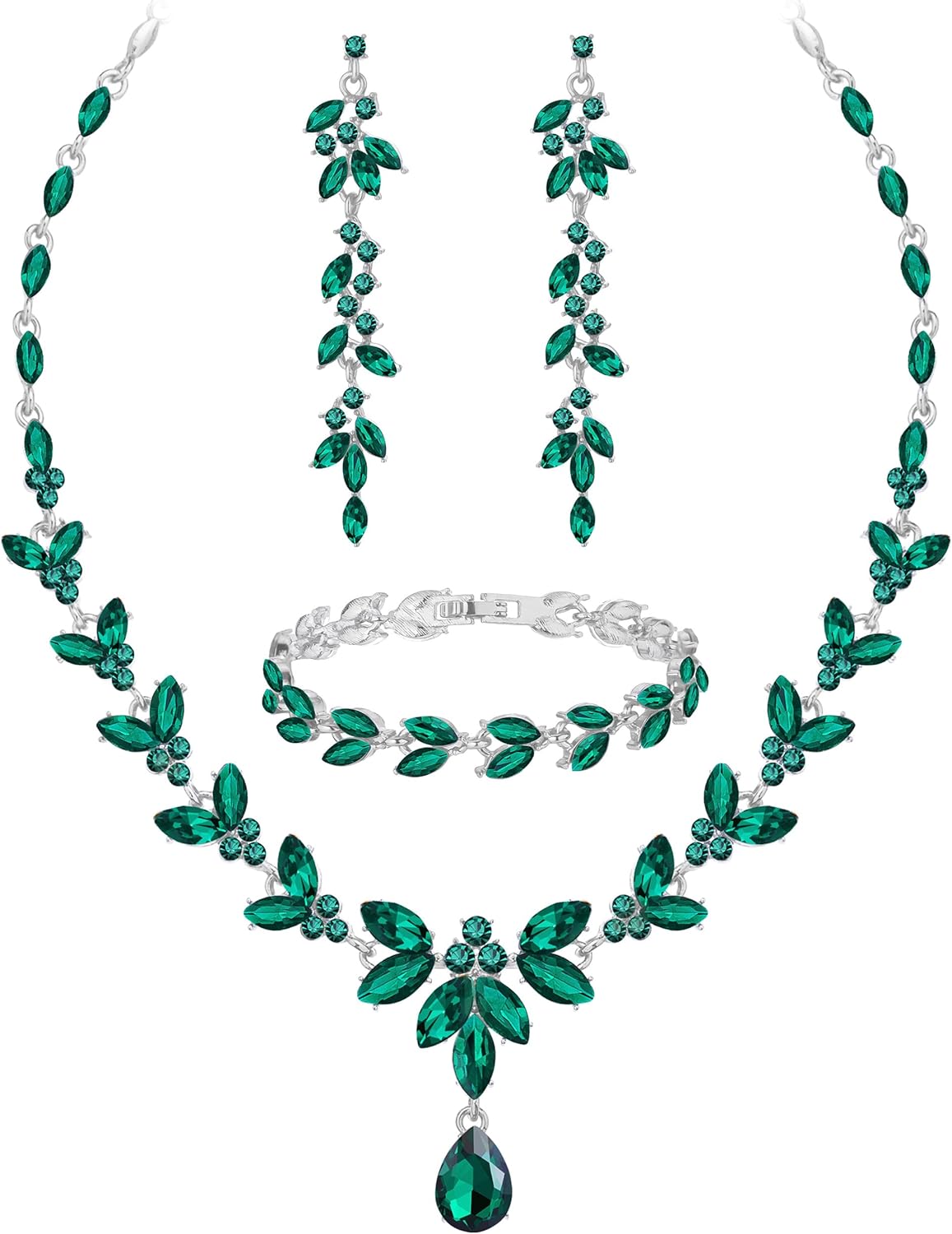 Wedding Jewelry Sets for Bride Bridesmaid Bridal Jewelry Set for Women Wedding Crystal Necklace Earrings Bracelet Set for Party Prom Jewelry