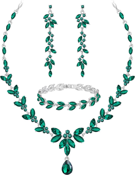 Wedding Jewelry Sets for Bride Bridesmaid Bridal Jewelry Set for Women Wedding Crystal Necklace Earrings Bracelet Set for Party Prom Jewelry