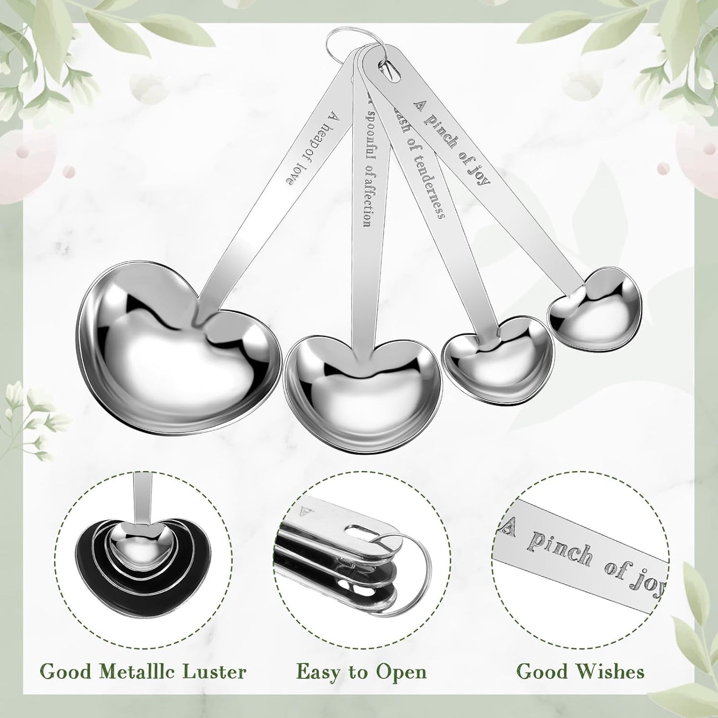 Umigy 100 Set Heart Shaped Measuring Spoon Tea Spoons Wedding Baby Shower Favors for Guests Set Heart Shape Drawstring Organza Bag Gift Tag Rope for Wedding Bridal Shower Souvenir (Silver)