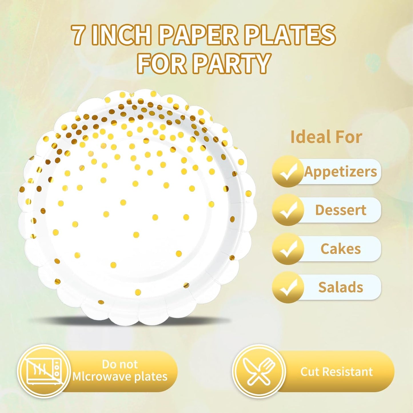 Gold Plates and Napkins Party Supplies 35 7inch Disposable Dessert Plates for Party, Gold Birthday New Years Party Decorations