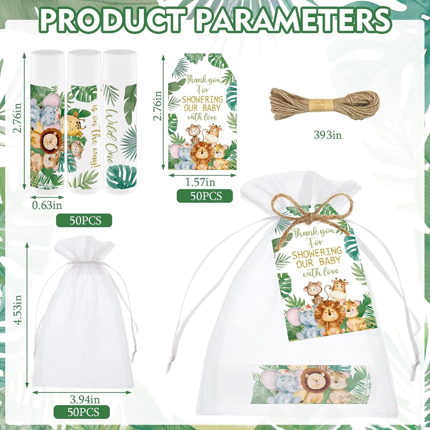 50 PCS Baby Shower Jungle Animal Lip Balms Favors for Guests,Baby Shower Games Gifts Boys Girls Neutral Gender Reveal Lip Balm with Thank You Card,Jungle Animal Birthday Party Supplies Decorations.