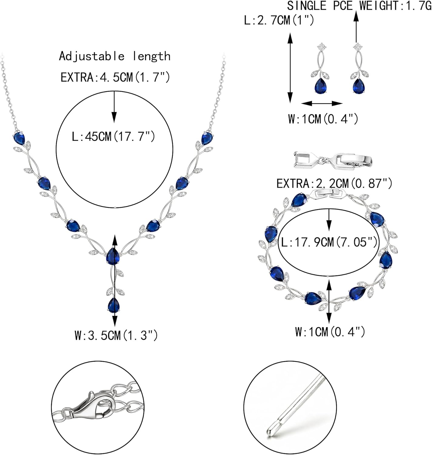 EVER FAITH Bridal Cubic Zirconia Jewelry Sets for Women, White Simulated Pearl Leaf Vine Pendant Wedding Party Necklace Earrings Set for Bridesmaid Bride