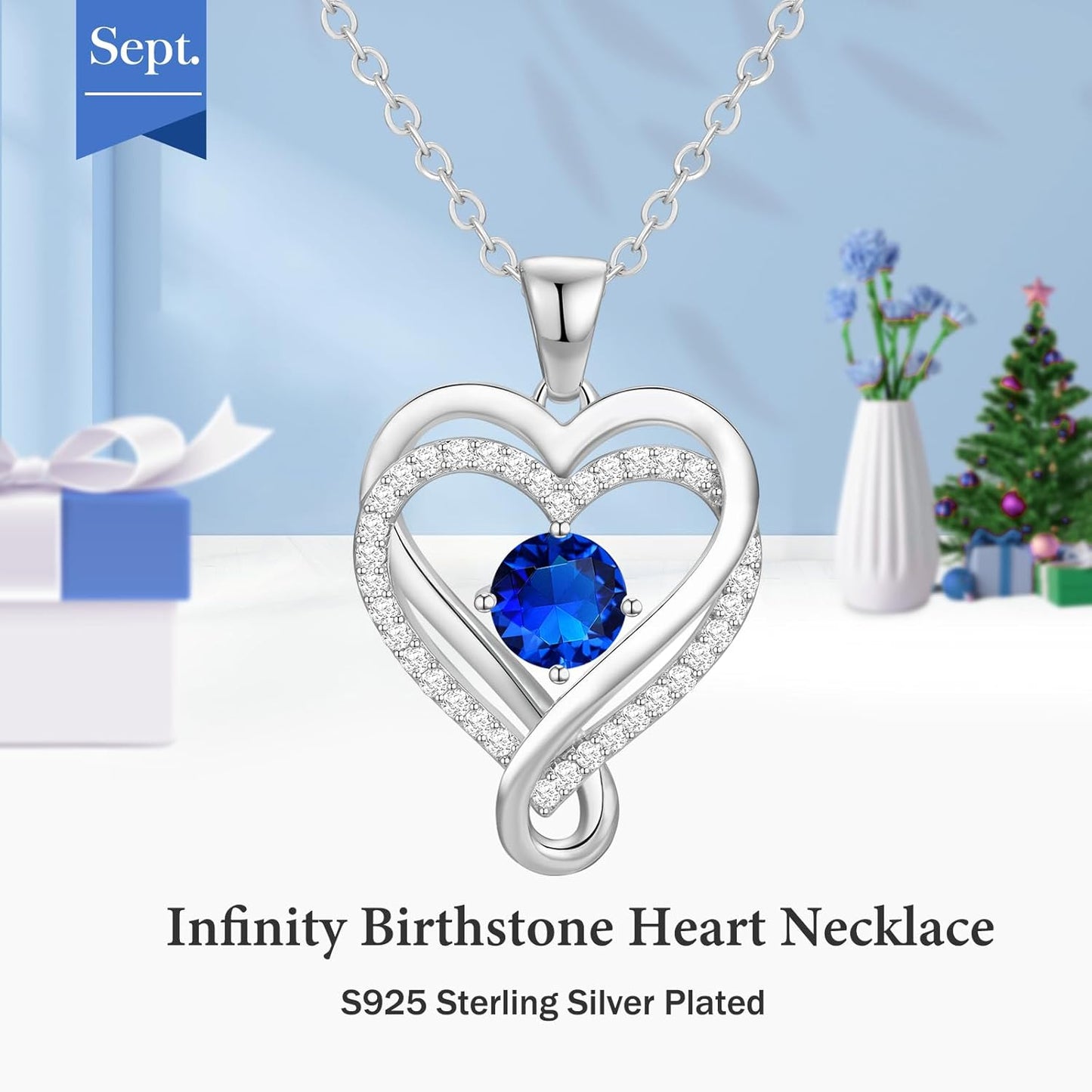 18K Rose Gold Infinity Love Heart Birthstone Necklace for Women Wife, Anniversary for Women Wife Birthday Gift for Her Girlfriend Mom Daughters, I Love You Women's Jewelry S925 Sterling Silver