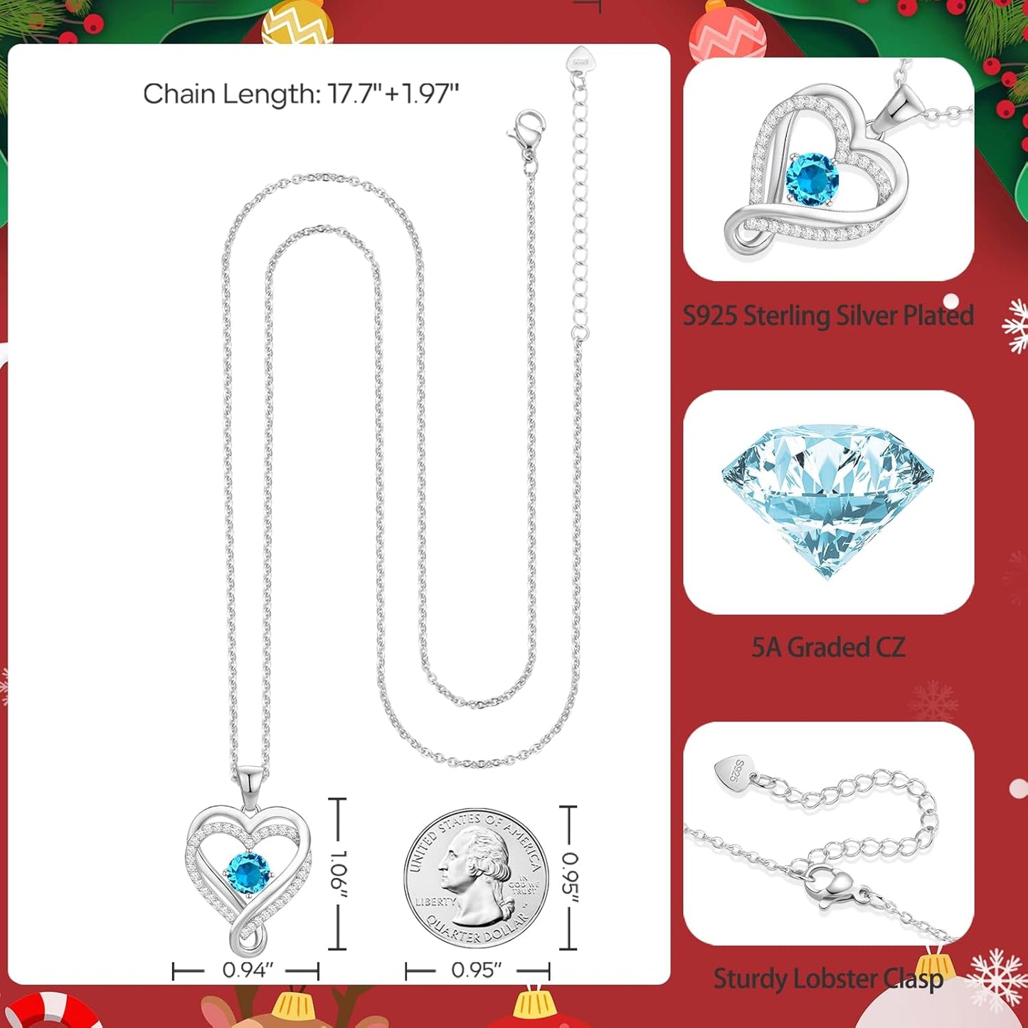 18K Rose Gold Infinity Love Heart Birthstone Necklace for Women Wife, Anniversary for Women Wife Birthday Gift for Her Girlfriend Mom Daughters, I Love You Women's Jewelry S925 Sterling Silver