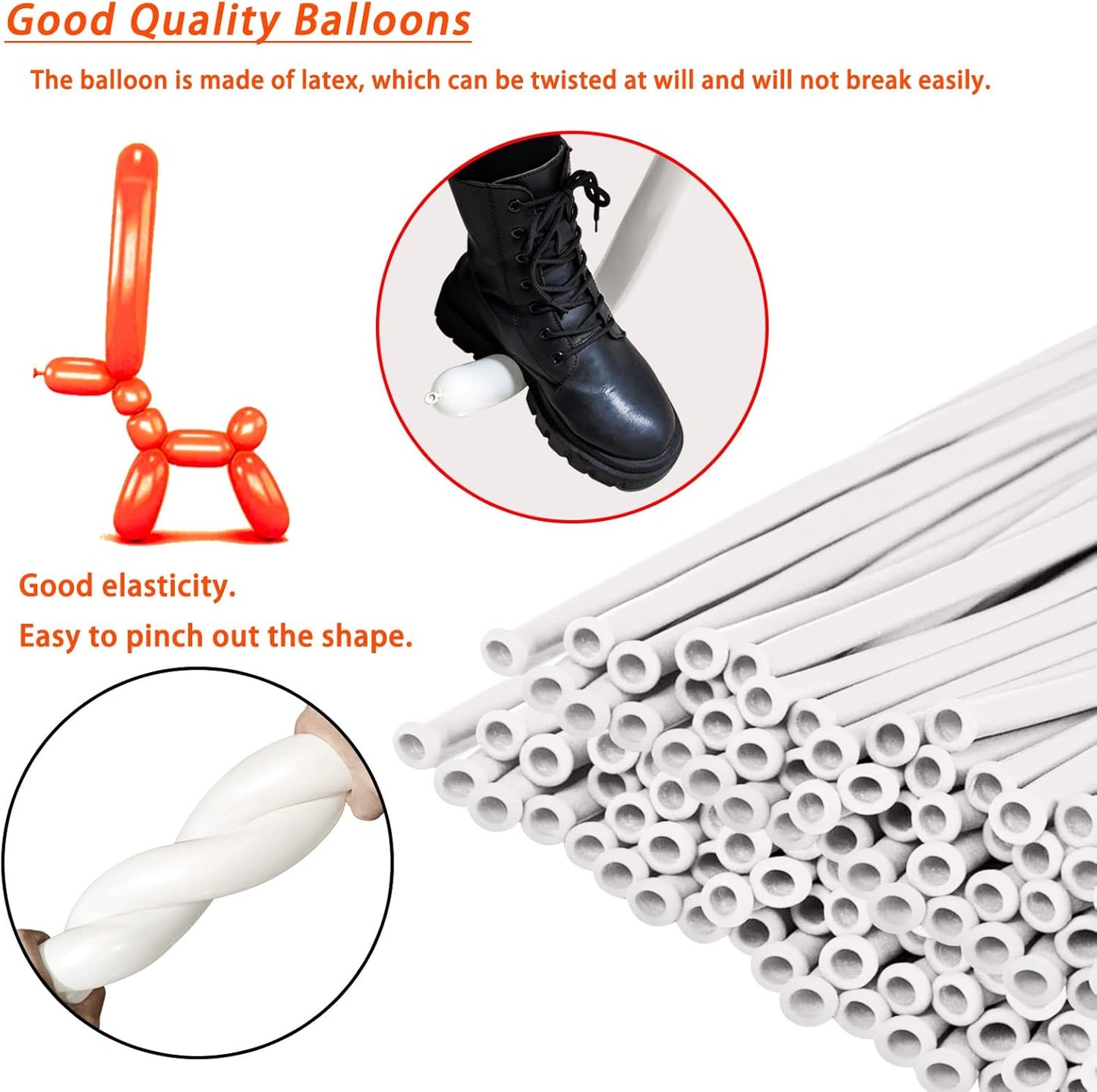 White 260 Long Balloons 100 Pack White Modeling Long Magic Balloons Thickening Latex Twisting DIY Animal Balloon for Birthday Wedding Christmas Festival Party Decoration (white balloon)
