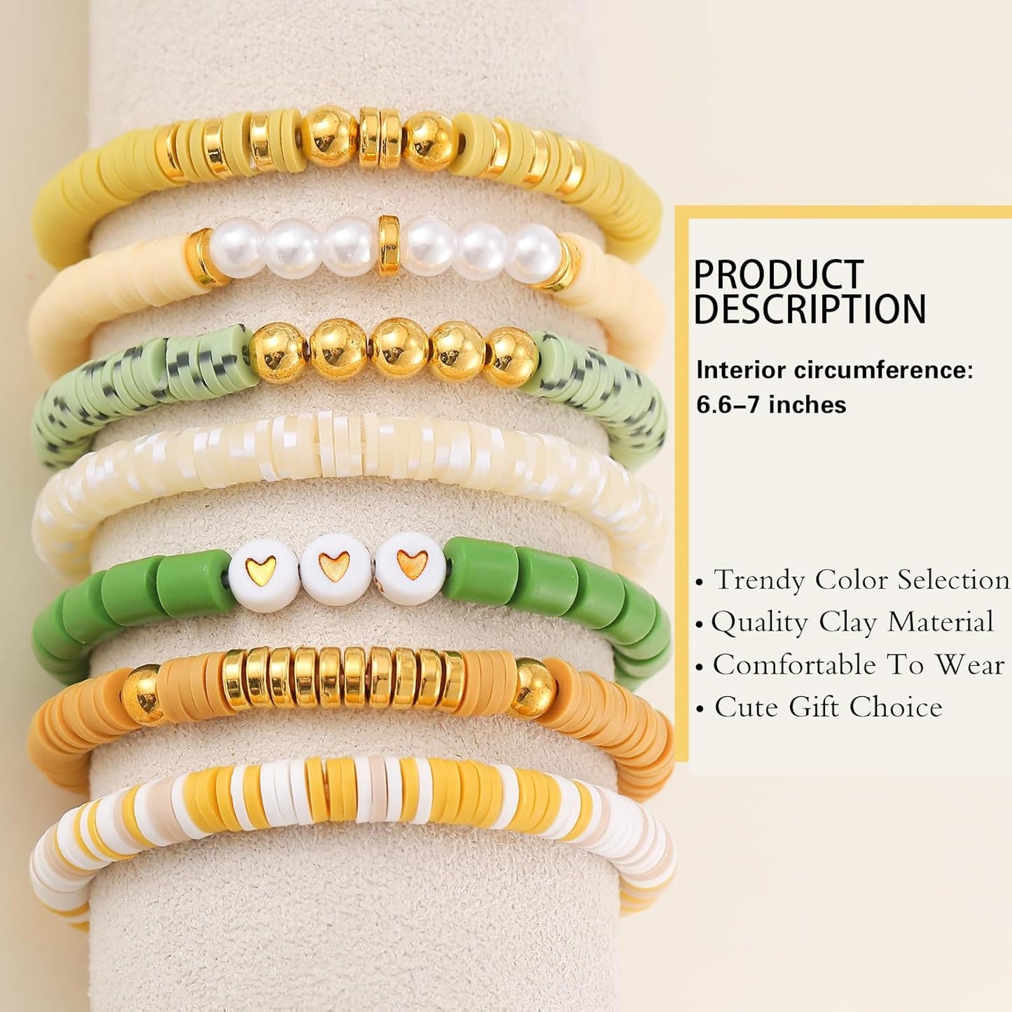 Friendship Bracelets Trendy Heishi Clay Bead Bracelets Stack Gold Beaded Stretch Bracelets for Women Boho Stackable Bracelets Bulk Cute Preppy Jewelry