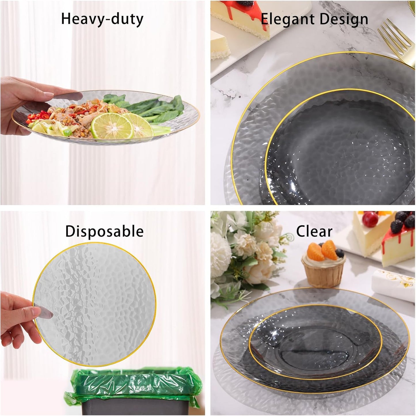 150 Pcs Black and Gold Plates Disposable for Party - Elegant Black Plastic Plates Fancy Disposable Dinnerware for Birthday Party New Year (25 Guests)