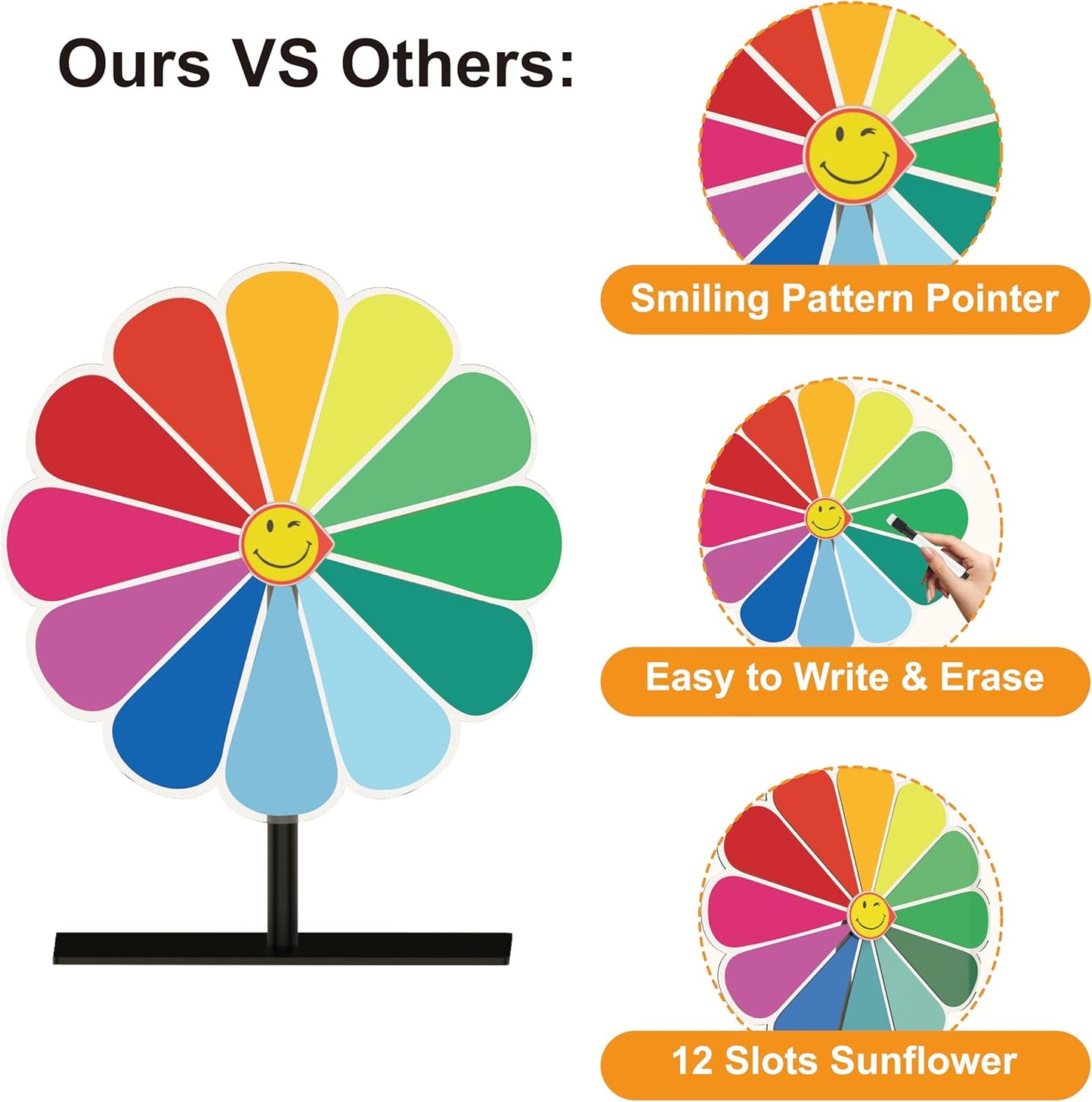 10 Inch Prize Wheel, 12 Slot Spinning Wheel Fortune Game, Party, Classroom or Home Education, Sunflower Pattern