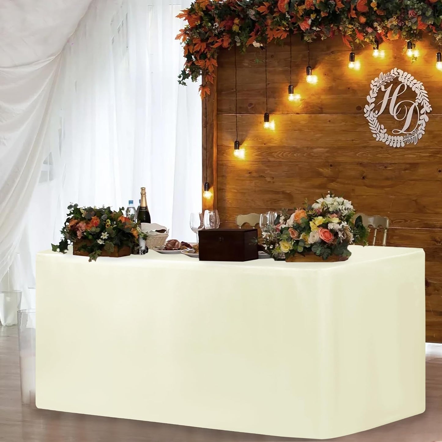 HolidayIdeas Fitted Table Covers - 96 x 30 Inch - Butter Cream 4 Pack Rectangle Tablecloths for 8 Foot Folding Tables, Parties, Holiday Dinner, Wedding, Trade Show