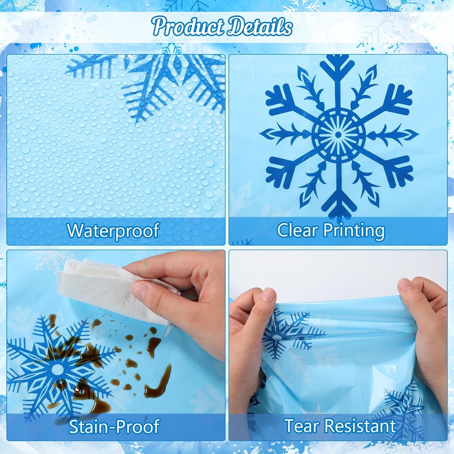 6 Pack Christmas Snowflake Plastic Tablecloth, 54 x 108Inch Blue and White Snowflake Table Cloth Disposable Waterproof Winter Snowflakes Table Cover for Winter Holiday New Year Party Supplies Decor