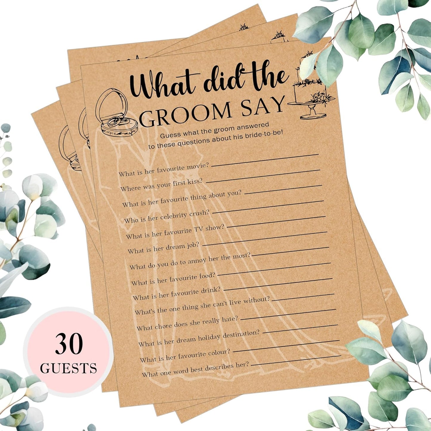 Bridal Shower Games, Set of 30 Cards, What Did The Groom Say, Engagement Party Rustic Wedding Shower Games