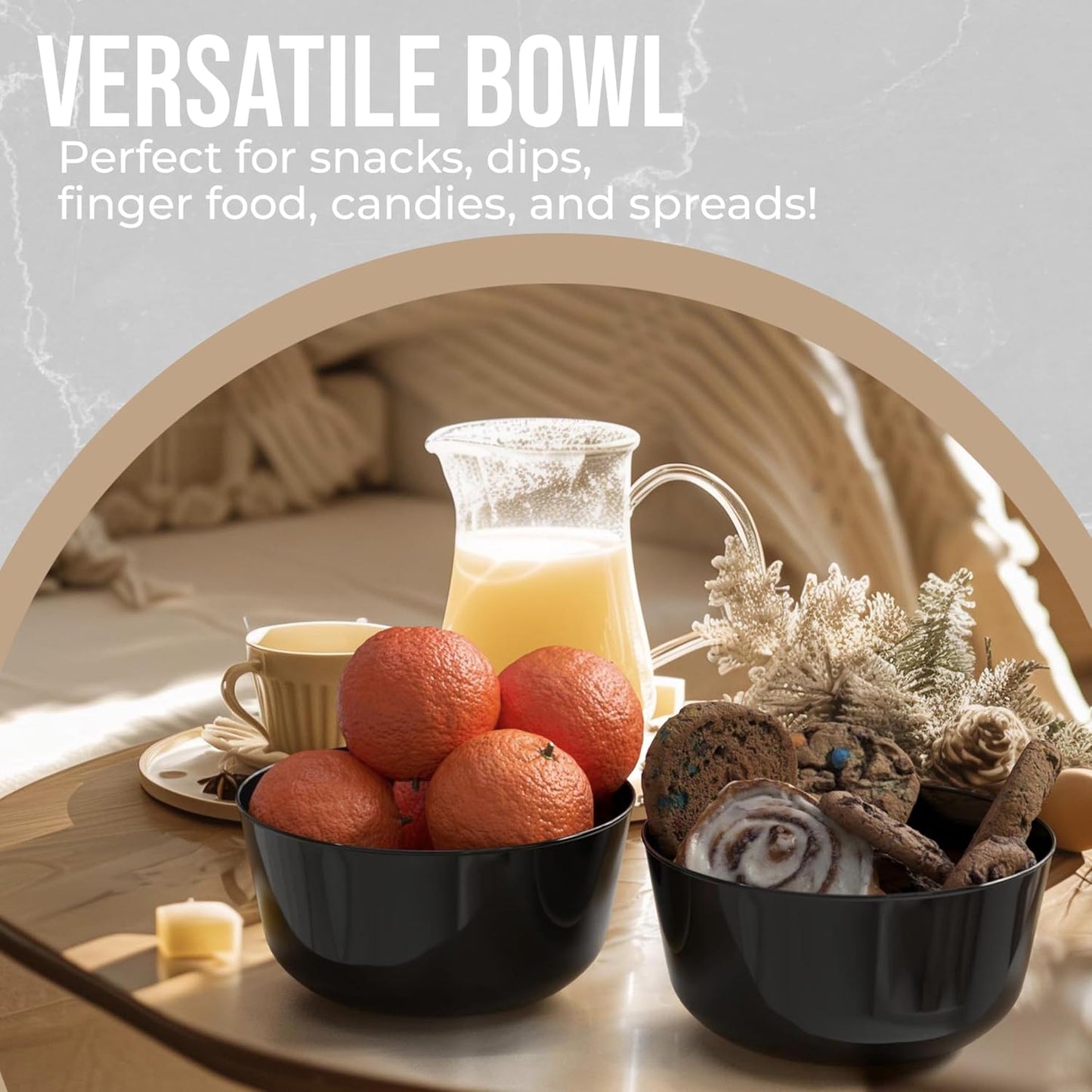 Trendables Plastic Bowls Disposable Bowls 24 Oz Bowl Set Of 20 Black Fancy Plastic Serving Dishes Perfect for Parties and Events Disposable Candy Bowl