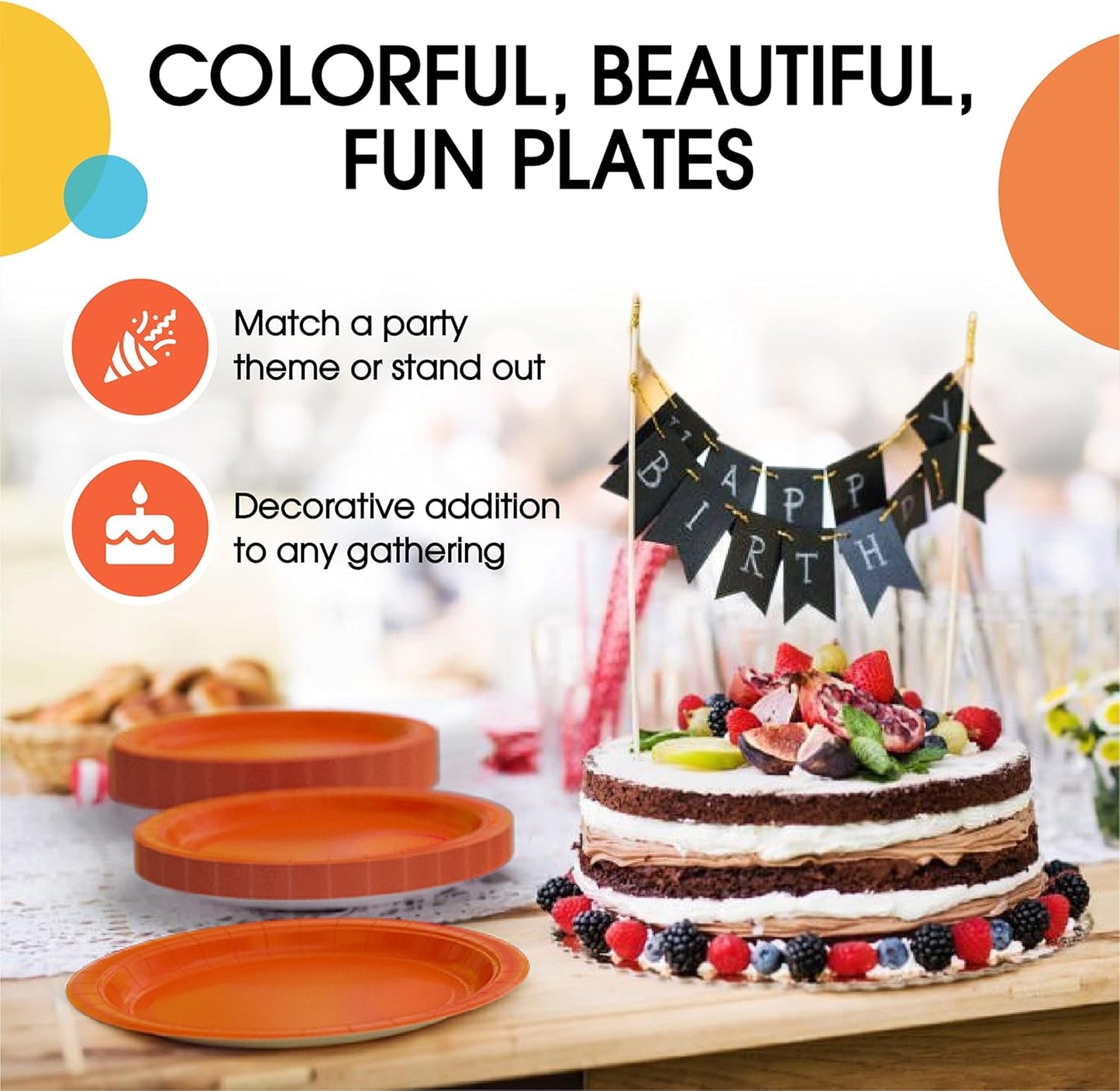Exquisite Party Solids Orange Paper Plates Disposable Heavy Duty 9 Inch Orange Disposable Plates For Party 100 Pcs Heavy Duty 350 GSM, Birthday Supplies