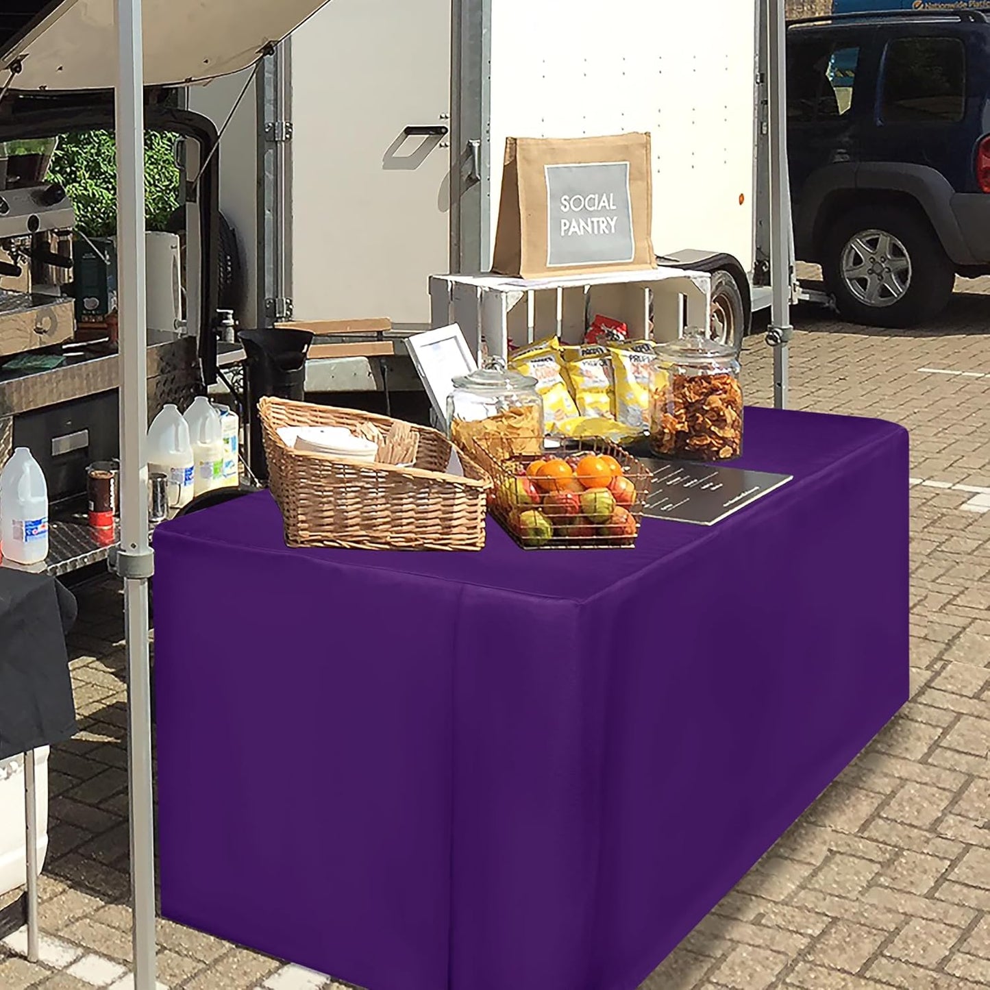 HolidayIdeas Fitted Purple Table Covers - 96 x 30 Inch - 2 Pack Rectangle Tablecloths for 8 Foot Tables, Polyester Fabric Tablecloth for Birthday Parties, Holiday Dinner, Trade Show