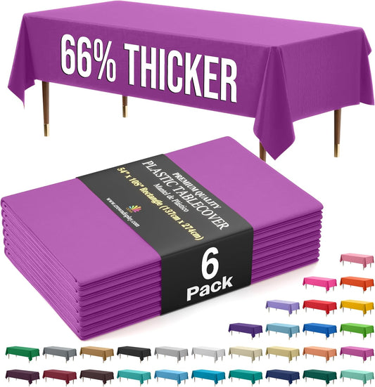 Exquisite 66% Thicker Premium Plastic Table Cloth Rectangle Table Cover 0.5 Mil 6 Pack Magenta Table Cloth 54 Inch x 108 Inch Disposable Tablecloth Won't Tear Easily Like Cheap Thin Brands