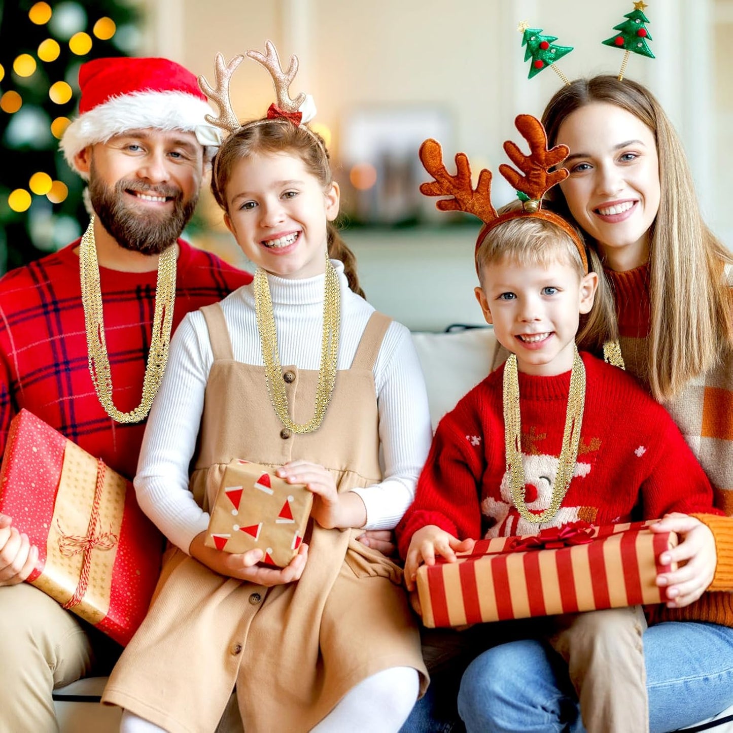 48 Pack Mardi Gras Beads Necklaces, 33 Inch Plastic Beads for Party Favors, Festival Decorations, Parade Throws, Christmas, St. Patrick's Day Celebrations