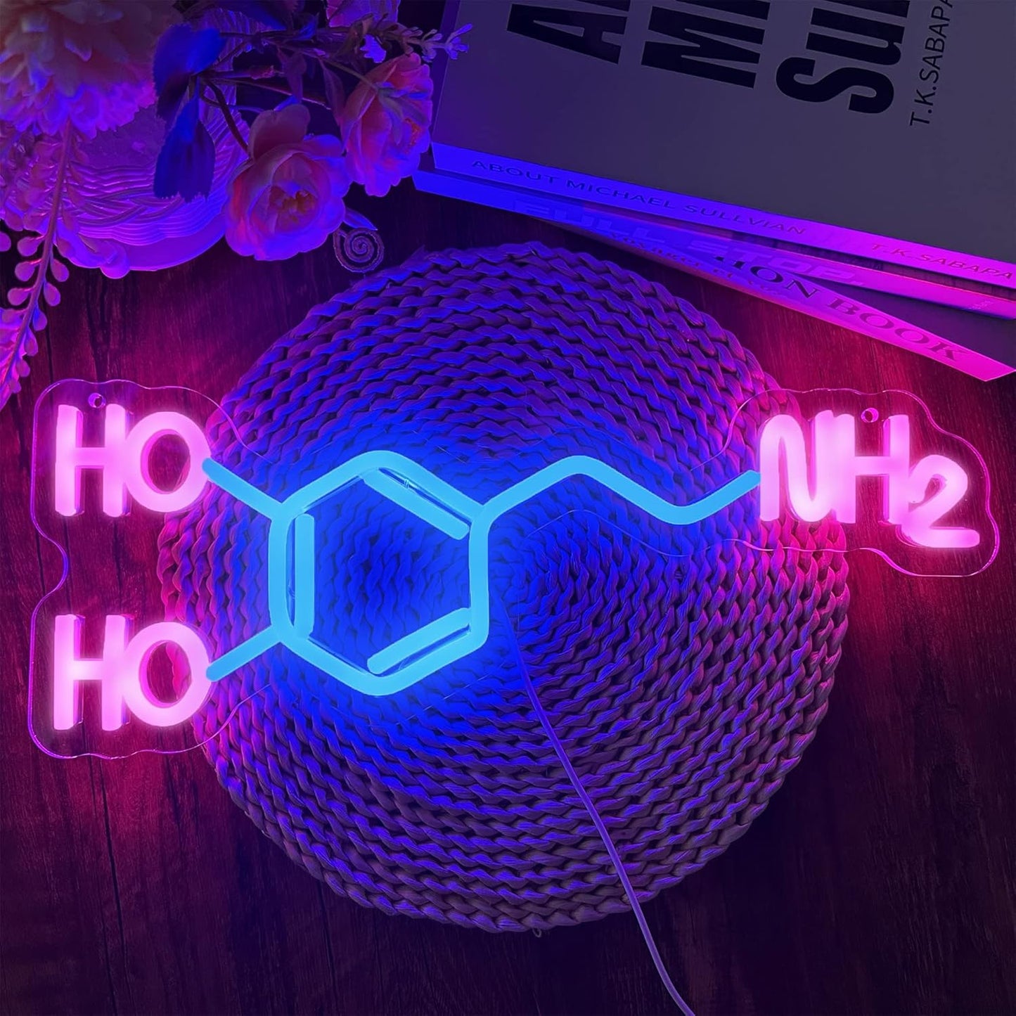 Dopamine Molecule Neon Sign Dimmable LED Light Up Wall Decor Science Chemistry Structure Art Aesthetic Happy Hormone Sign for Lab, Office, Classroom Graduation Christmas Gift(16.3 * 6.5in)