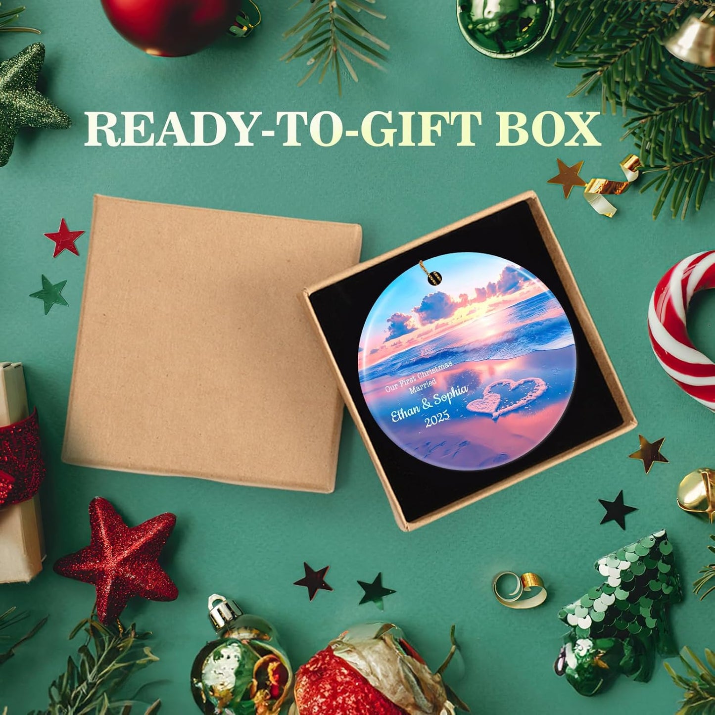 Personalized First Christmas Married Ornament 2025, Custom Engaged Christmas Ornaments with Names, Customized Wedding Engagement Gifts for Newlywed Couples Him Her