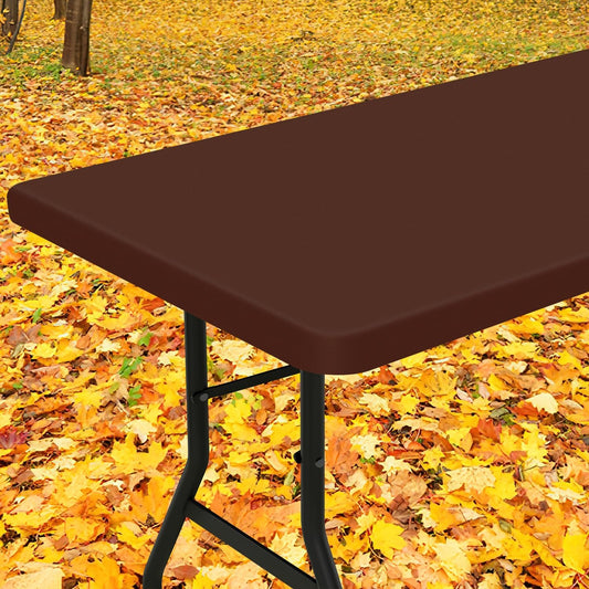 Smiry Rectangle Tablecloth, Elastic Fitted Flannel Backed Vinyl Tablecloths for 8ft Folding Tables, Waterproof Wipeable Table Covers for Indoor, Outdoor, Picnic and Camping (Coffee, 30"x96")