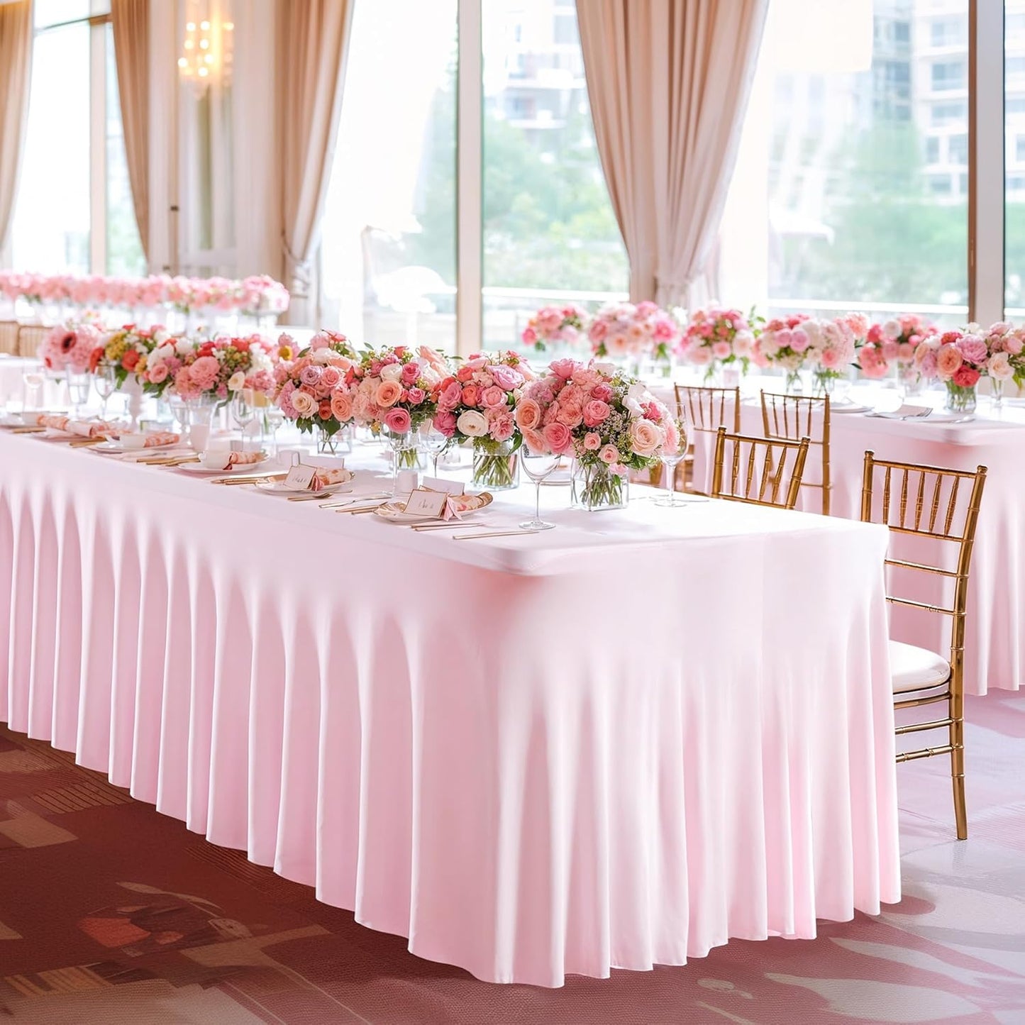 PARTISKY Pink Spandex Tablecloth for 4ft Rectangle Tables, Stretchable Table Cover Skirt for Folding Tables Weddings Parties Banquets Events Trade Shows and Dessert Table