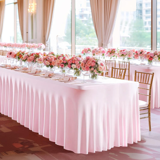 PARTISKY Pink Spandex Tablecloth for 8ft Rectangle Tables, Stretchable Table Cover Skirt for Folding Tables Weddings Parties Banquets Events Trade Shows and Dessert Table