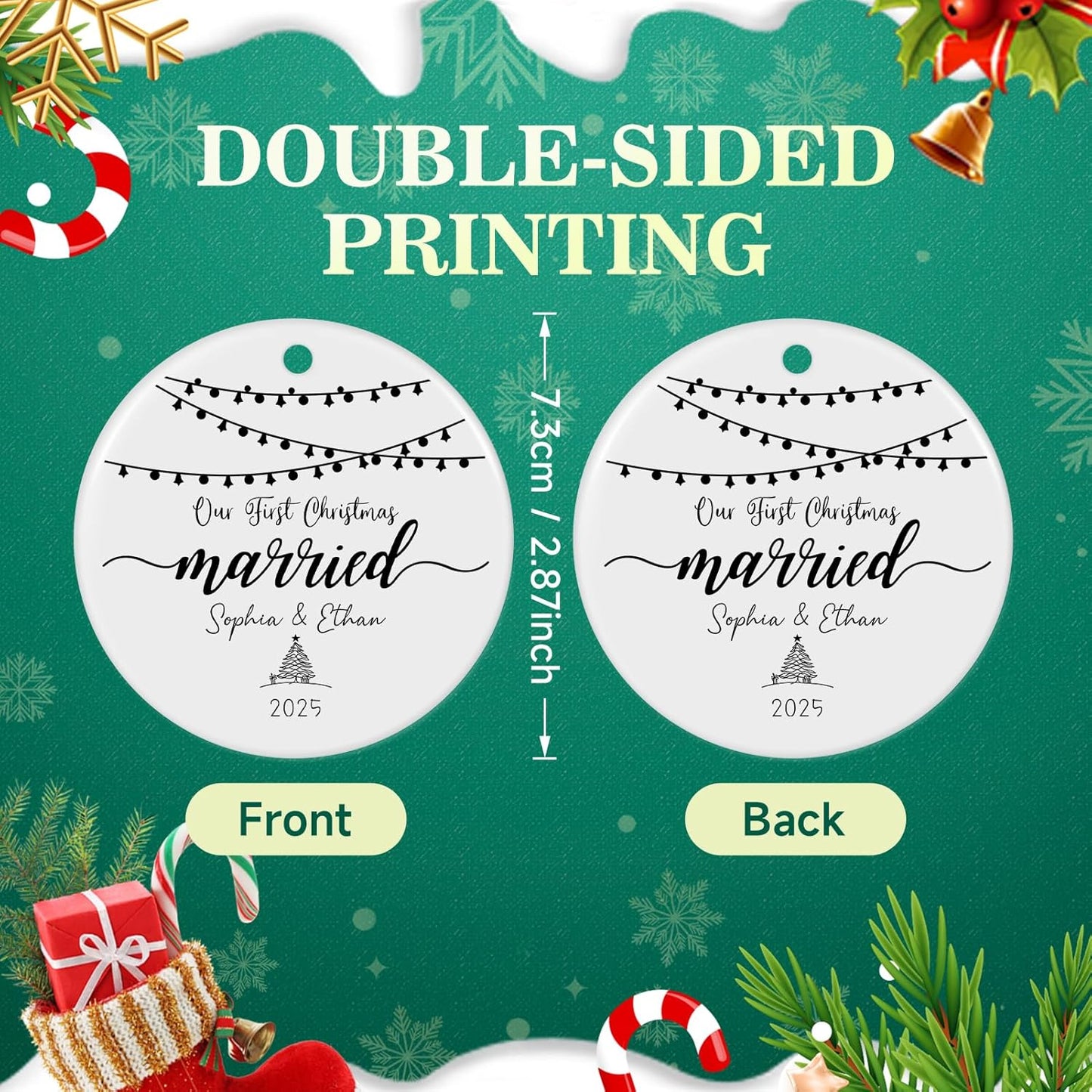 Personalized First Christmas Married Ornament 2025, Custom Engaged Christmas Ornaments with Names, Customized Wedding Engagement Gifts for Newlywed Couples Him Her