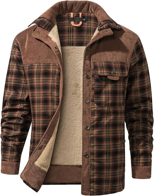 Mr.Stream Men's Outdoor Casual Vintage Long Sleeve Plaid Flannel Button Down Shirt Jacket