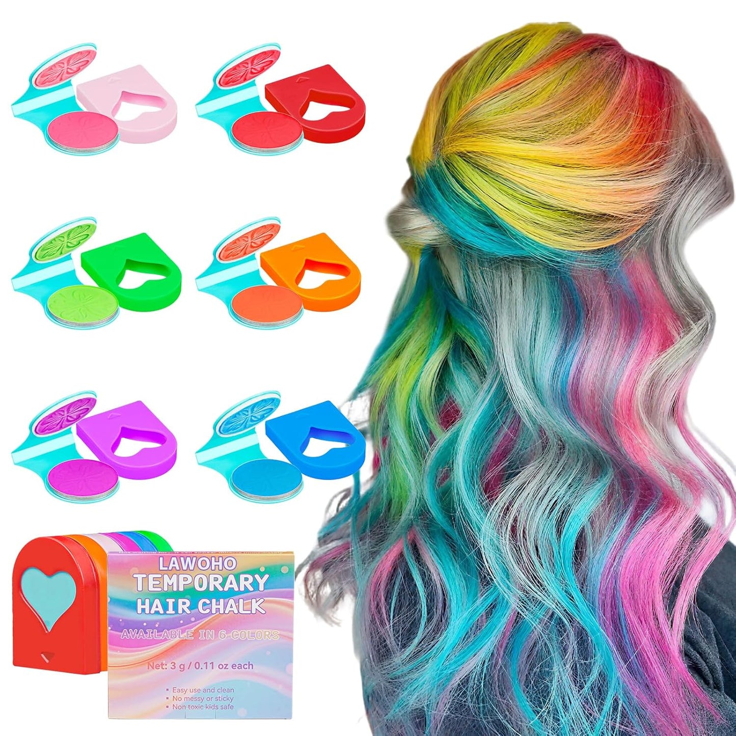 Temporary Hair Chalk for Girls 6 Color,Washable Hair Dye For Girl Kids Adults Glow in UV Light Neon Hair Color Makeup for Halloween Cosplay,Birthday Christmas Gift for Girls Age 5-12 Years Old