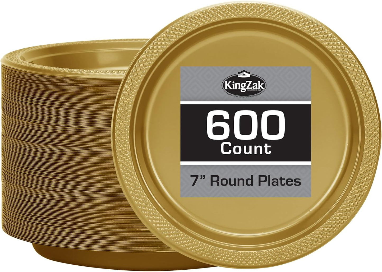 Hanna K. Signature Collection Gold Plastic Plates 7 Inch - 600 count Solid Round Party For Weddings, BBQs, Birthday Disposable Dessert (82970 (case))