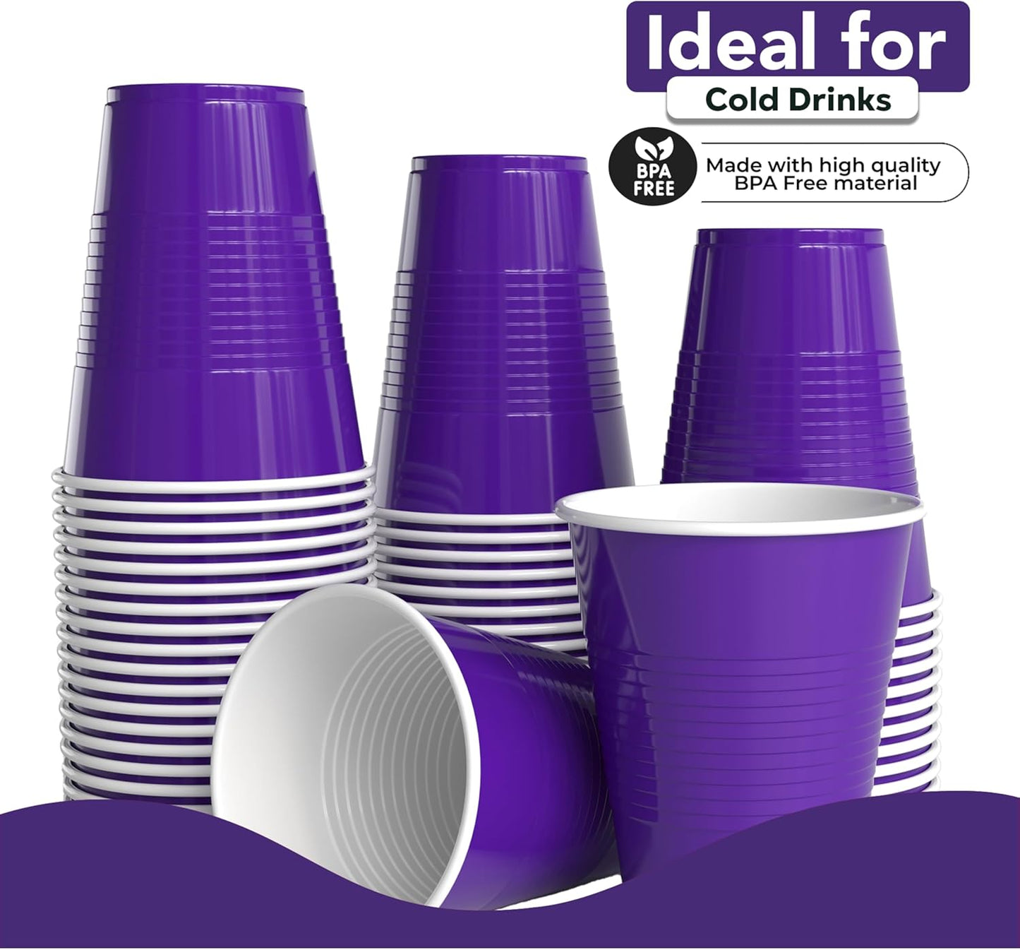 18 Oz Purple Plastic Cups For Party Supplies 50 Pack | Purple Disposable Cups Plastic | Disposable Drinkware For Parties, Events & Everyday
