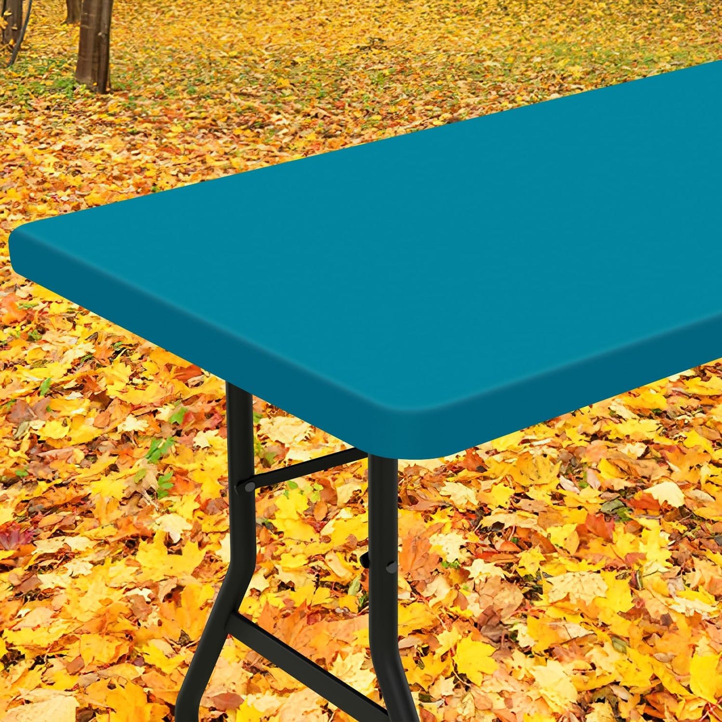 Smiry Rectangle Tablecloth, Elastic Fitted Flannel Backed Vinyl Tablecloths for 6ft Folding Tables, Waterproof Wipeable Table Covers for Indoor, Outdoor, Picnic and Camping (Turquoise, 30"x72")
