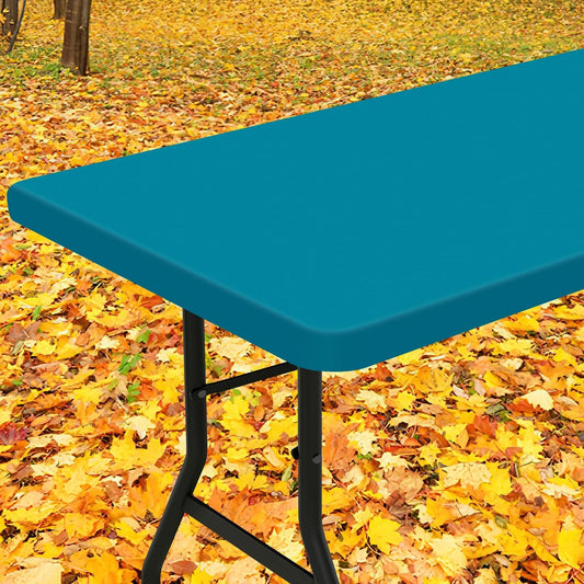 Smiry Rectangle Tablecloth, Elastic Fitted Flannel Backed Vinyl Tablecloths for 4ft Folding Tables, Waterproof Wipeable Table Covers for Indoor, Outdoor, Picnic and Camping (Turquoise, 30"x48")