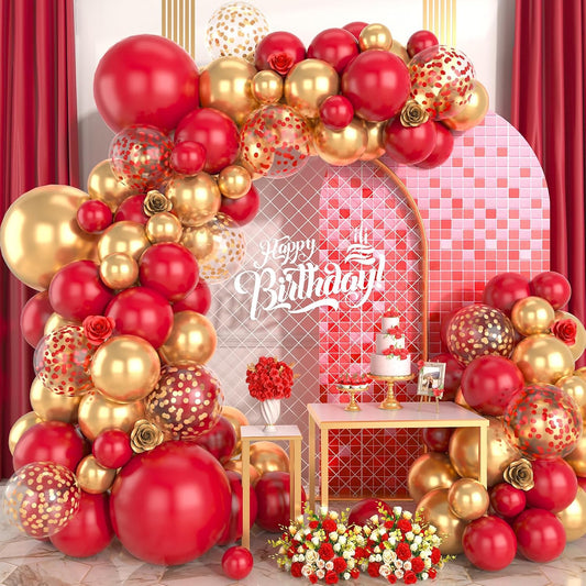Red and Gold Balloon Arch Kit, 100Pcs Gold Red Balloon Garland Kit Metallic Golden Party Balloons Confetti Balloons for Valentines Day Decorations Birthday Anniversary Party Baby Shower Wedding