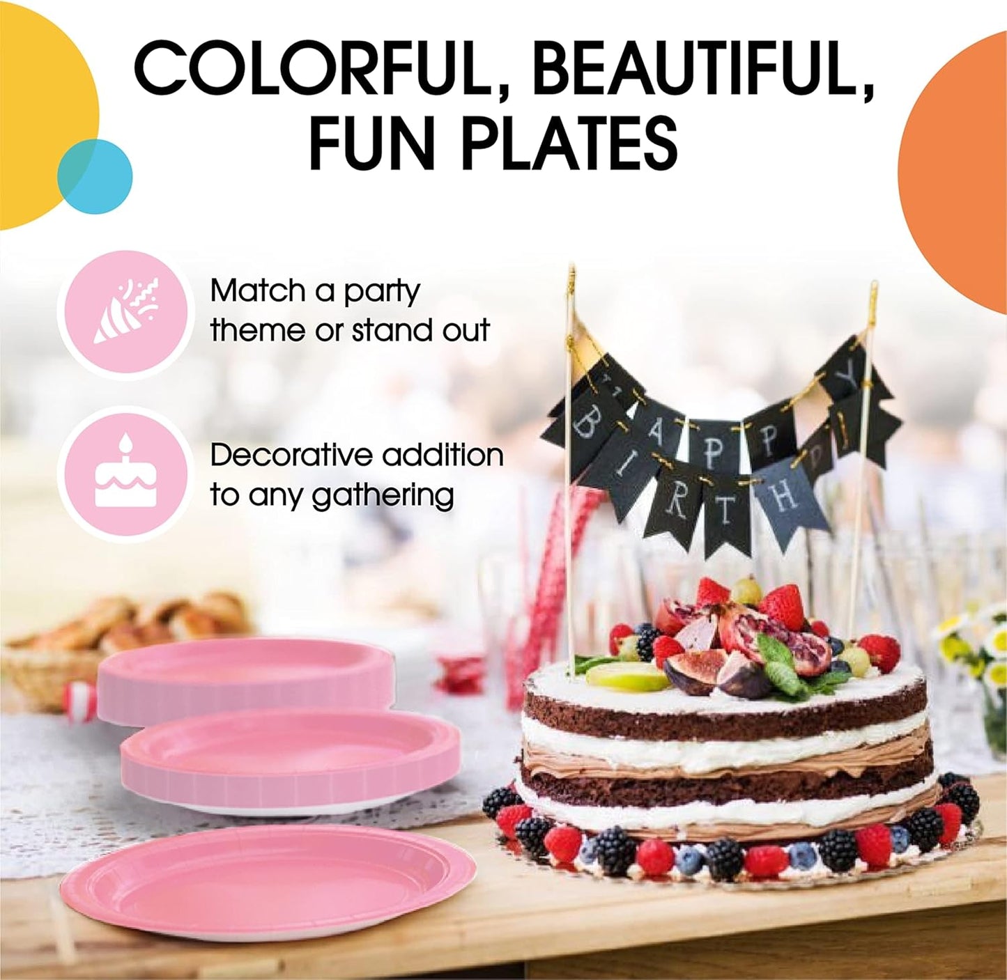 Exquisite Party Solids Pink Paper Plates Disposable Heavy Duty 9 Inch Pink Disposable Plates For Party 100 Pcs Heavy Duty 350 GSM, Birthday Supplies