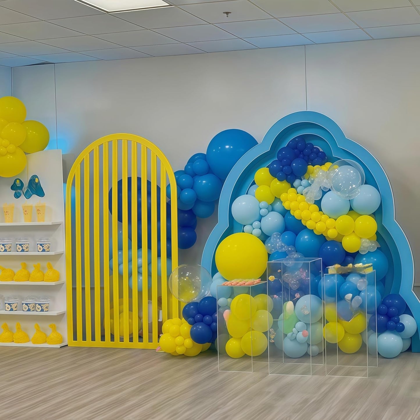 Blue and Yellow Balloons Set, 60Pcs 12 Inch Lemon Yellow Pastel Baby Sky Metallic Blue White Latex Balloons for Birthday Baby Bridal Shower Cartoon Party Deocrations Supplies