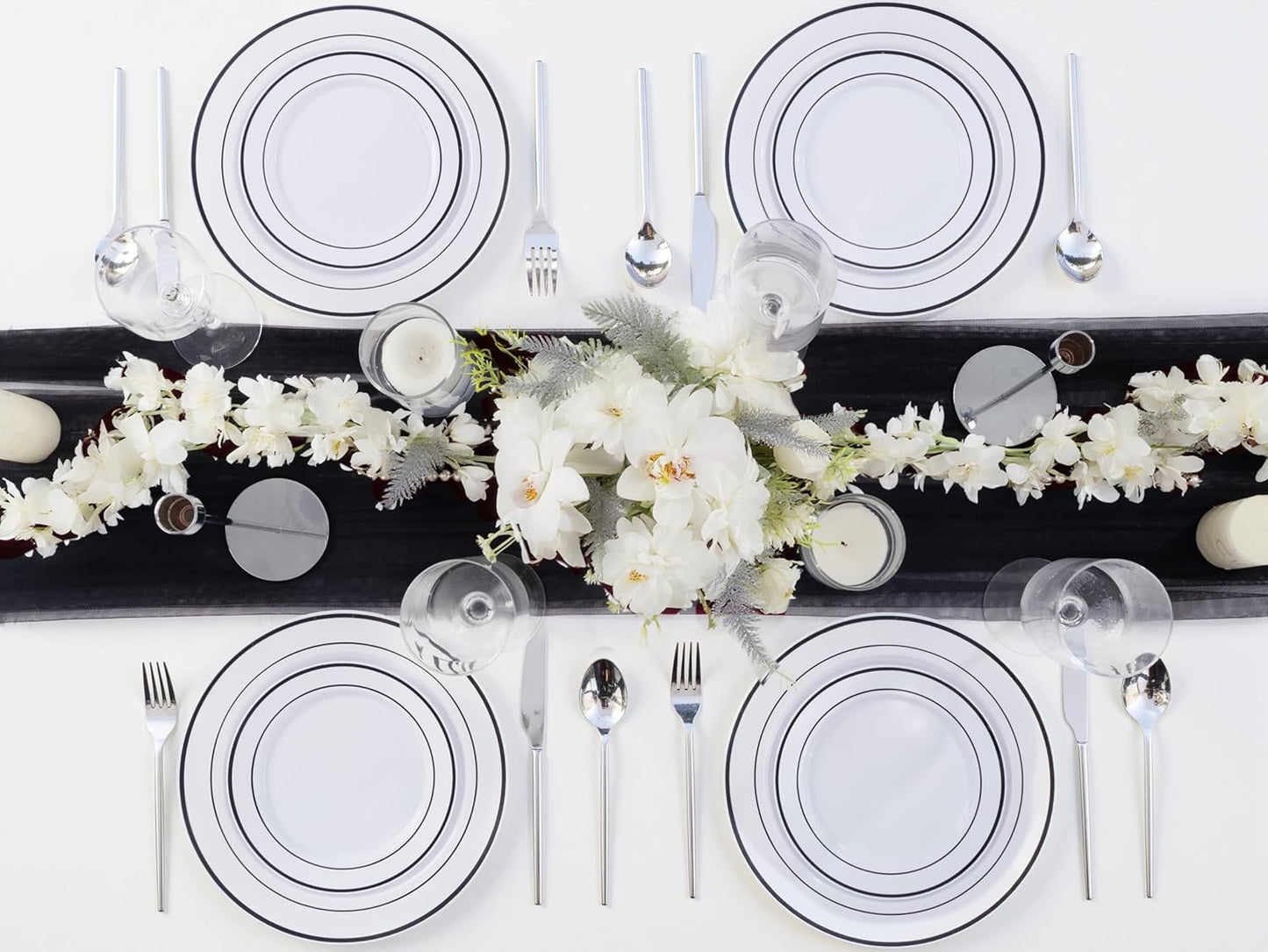 U-QE 100pcs Black Plastic Plates for Party - Black Plates Disposable Heavy Duty - Include 50 10" Dinner and 50 7" Dessert Plate, Fancy Plastic Plates for Wedding, Party, Birthday
