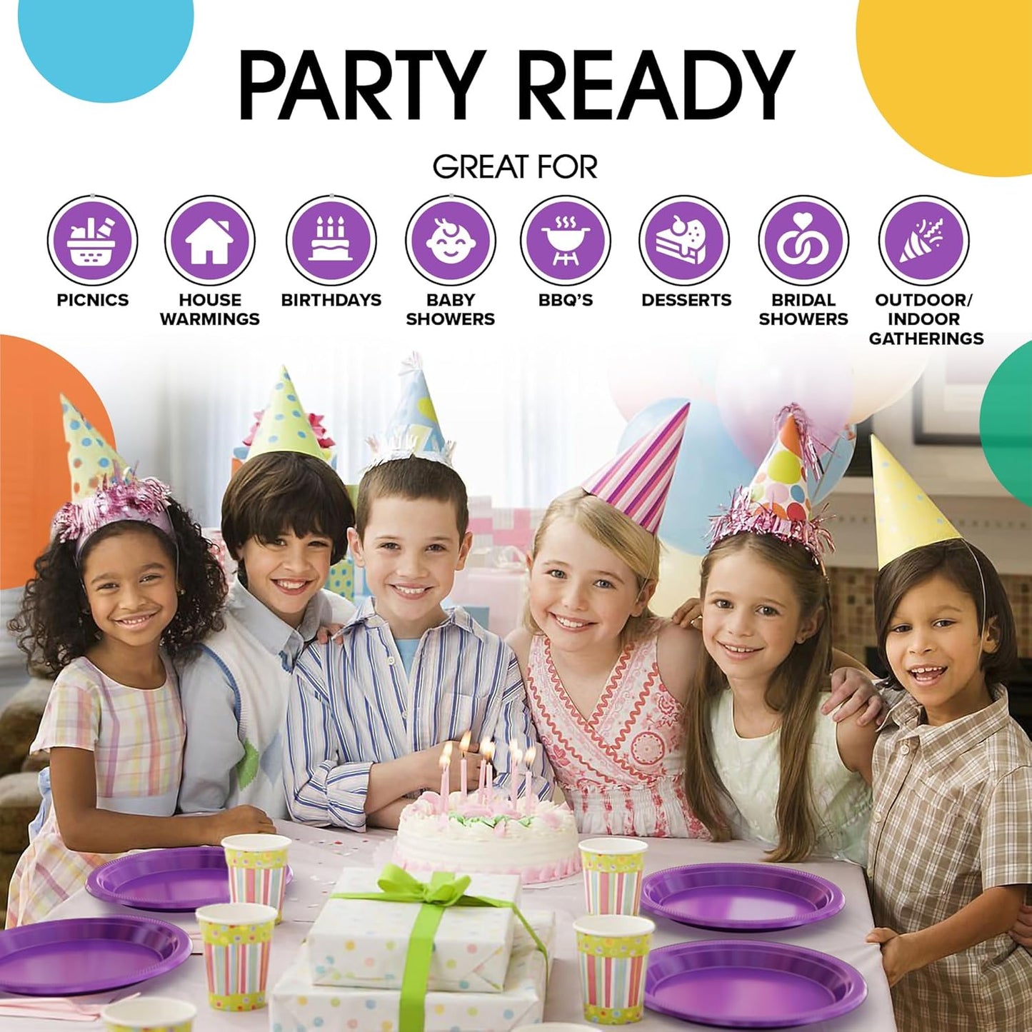 Exquisite Party Solids Purple Plastic Plates For Party 7" Purple Disposable Plates Heavy Duty 100 Pcs Plastic Dinnerware Sets Heavy Duty 350 GSM Disposable Dinnerware Set