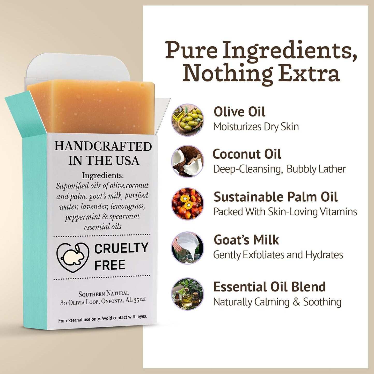 Southern Natural Goat Milk Soap Bar - 3 Pack Essential Oil Blend - For Dry Sensitive Skin. Natural Handmade Face & Body Soap For Men & Women. (Net 12 oz)