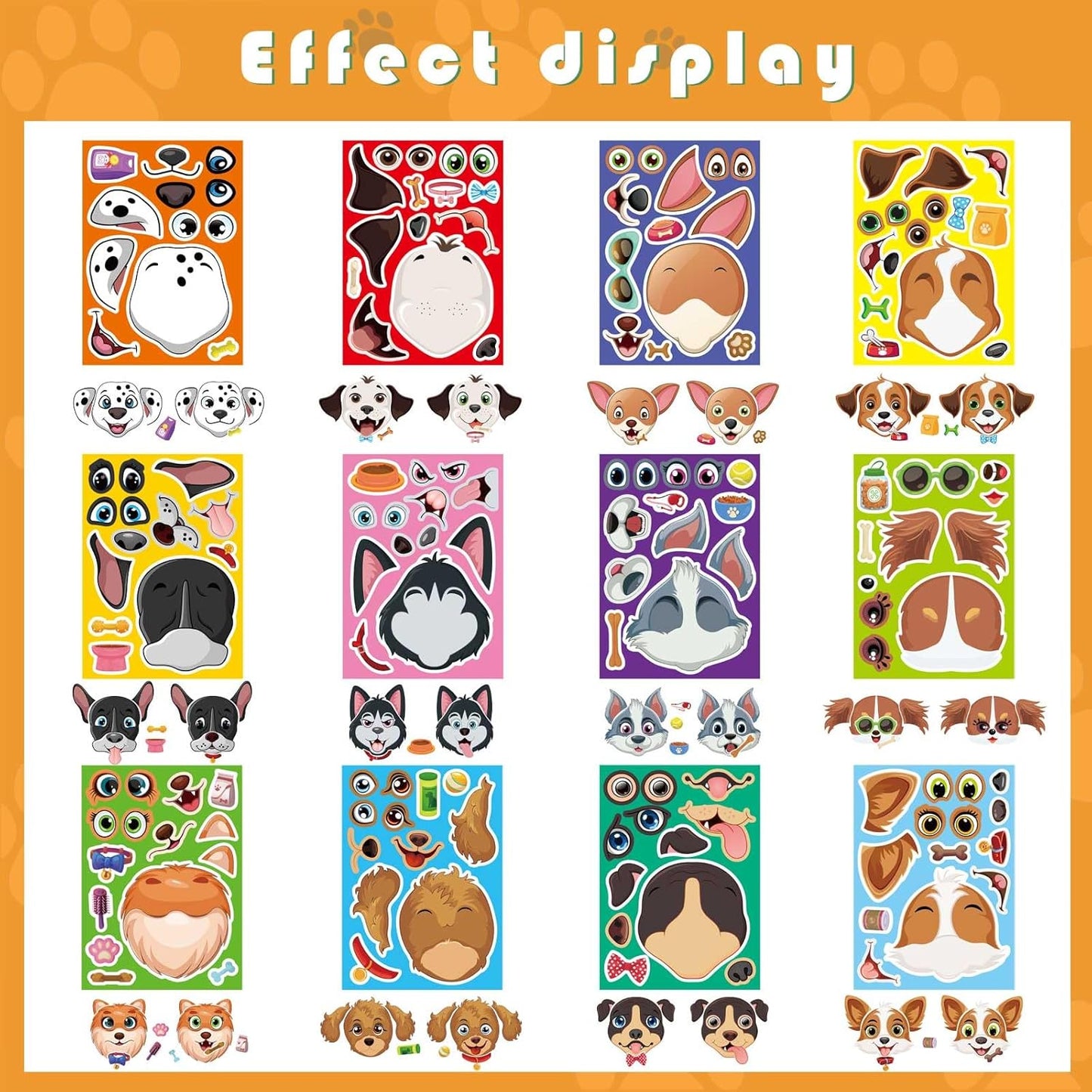 48 Sheets Dog Stickers,Make a Face Stickers for Kids, Make Your Own Dog Sticker, Animal Sticker for Kids 3-5, Brithday Gift Party Favors, Teacher Reward Classroom Games Craft