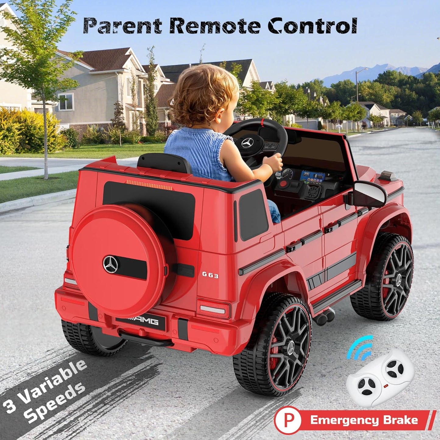 ANPABO Licensed Mercedes-Benz G63 Car for Kids, 12V Ride on Car w/Parent Remote Control, LED Headlights, Music Player & Horn, Soft Start, Low Battery Prompt, Kids Electric Vehicle, Red