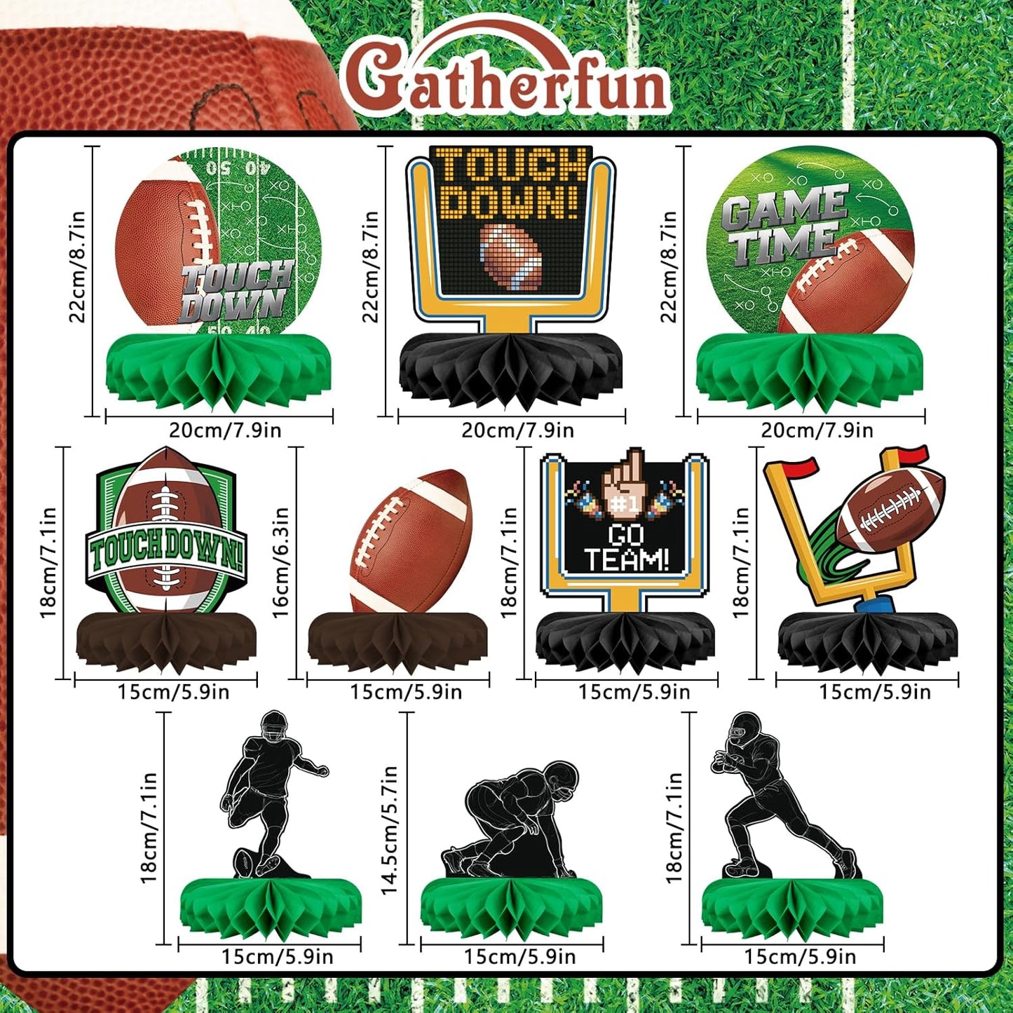 10PCS Football Party Decorations Football Table Centerpiece Football Honeycomb Centerpieces Table Toppers for Football Birthday Party Football Game