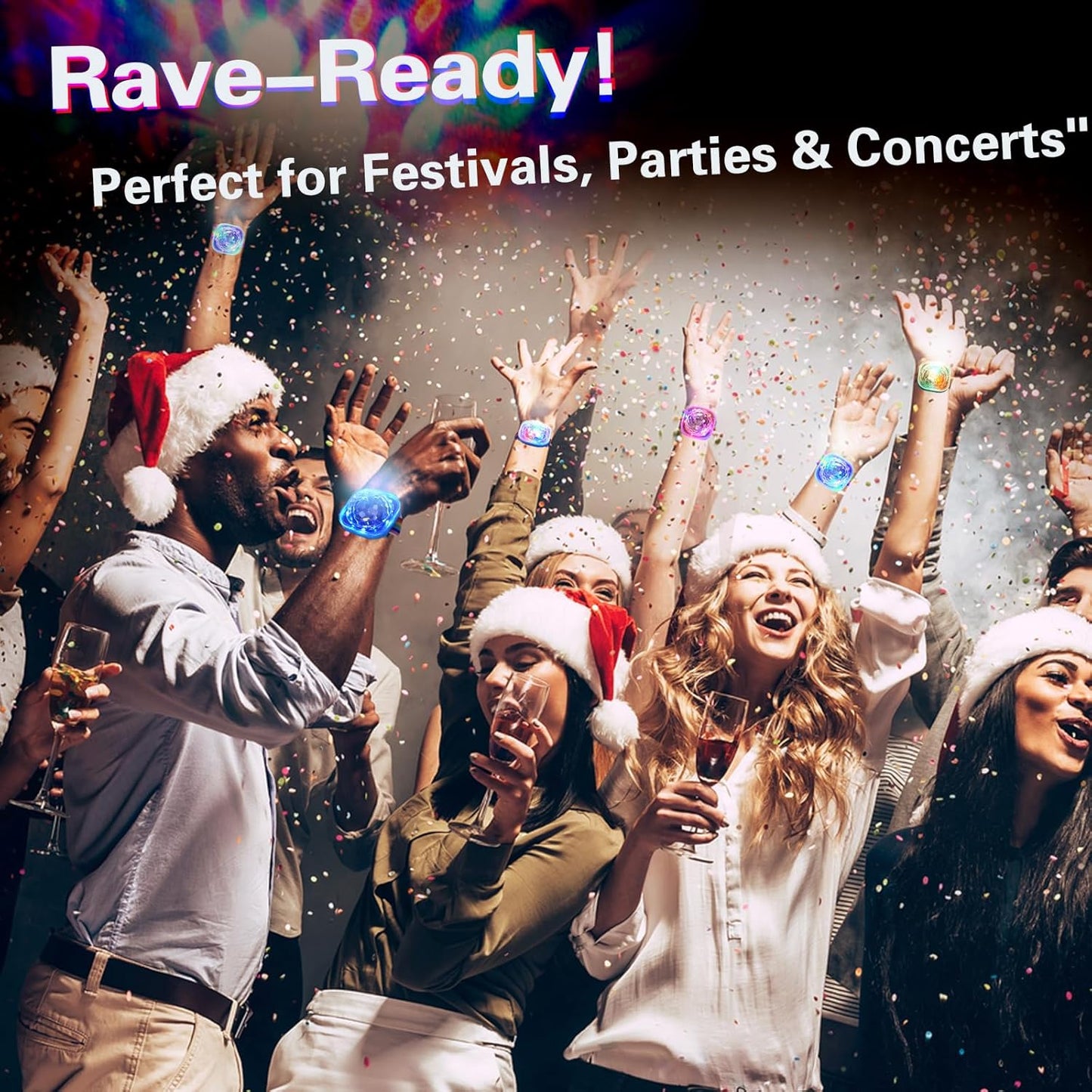 LED Light-Up Party Bands【4-Pack】- Sound-Activated Rechargeable Glow Party Favors with 5 Flashing Modes for Raves, Festivals, Concerts, Holiday Celebrations, Birthday Supplies