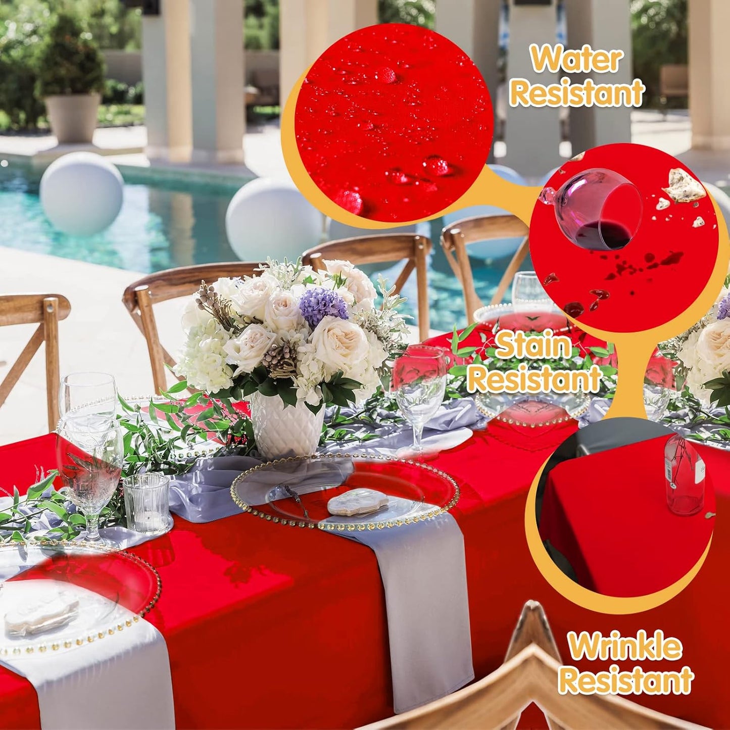 BRILLMAX 4 Pack Red Tablecloths for 6 Foot Rectangle Tables 90 x 132 Inch - 6ft Rectangular Bulk Linen Polyester Fabric Washable Cloth Cover for Wedding Reception Banquet Birthday Party