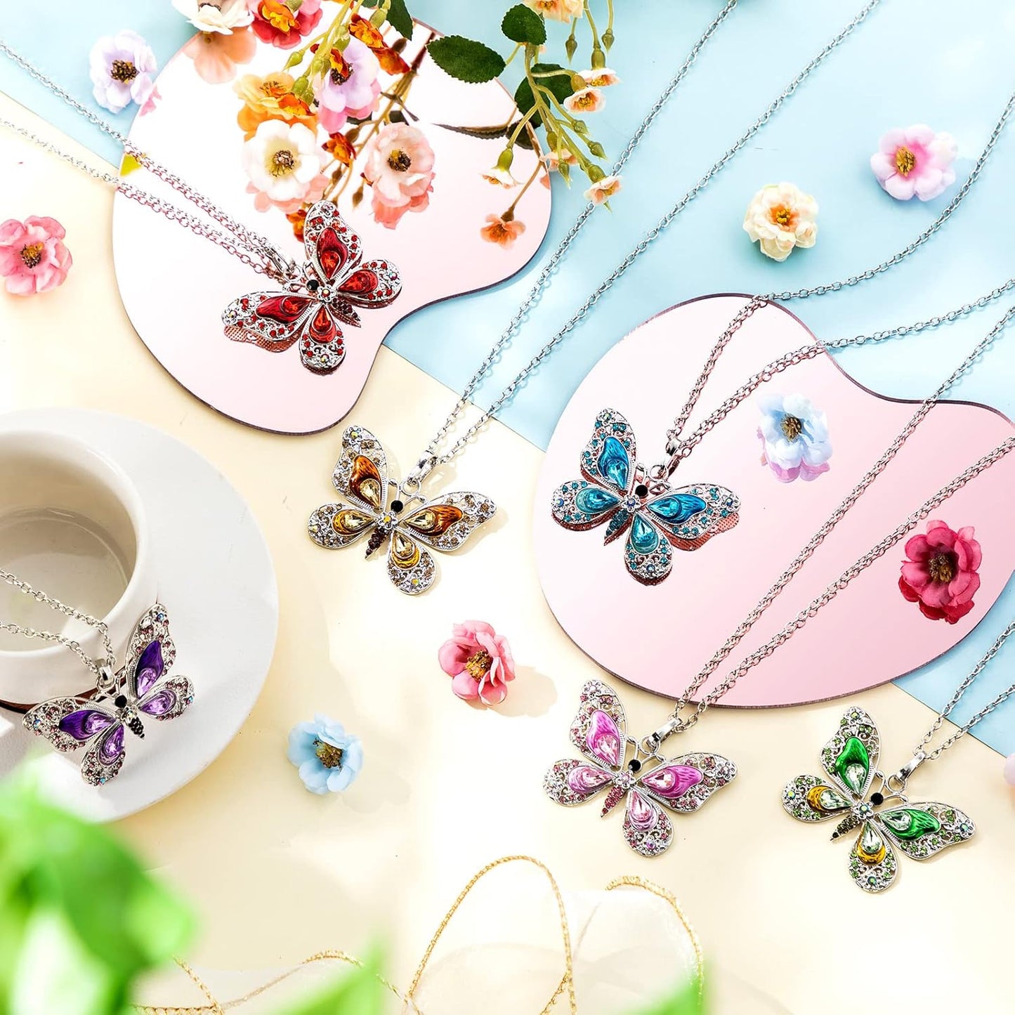 Sureio 6 Pieces Bohemian Dragonfly Jewelry Bohemian Necklace for Women Pendant Colorful Butterfly Necklace Vintage Multilayer Ethnic (Butterfly)