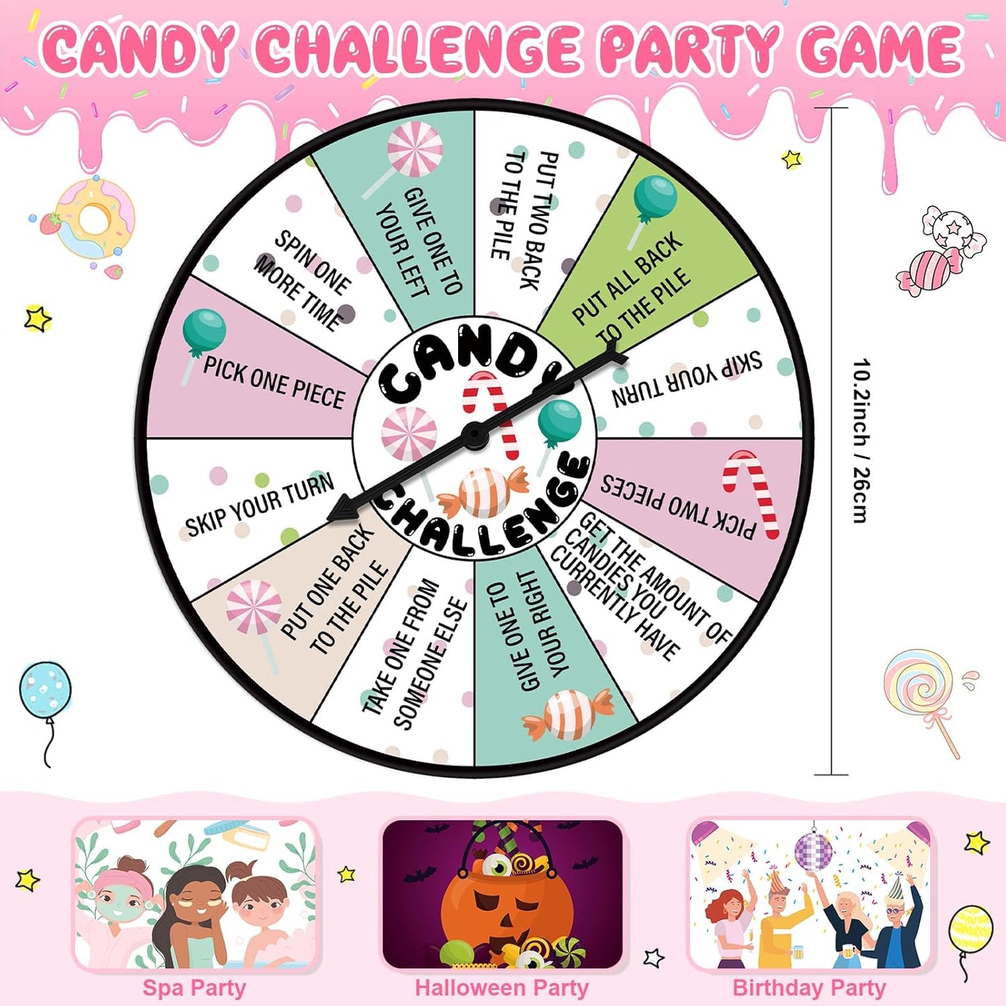 HyDren Candy Challenge Game Spinner for Sleepover Party Spa Slumber Party Supplies Girls Pajama Spa Birthday Meeting Favors for Girls Kids