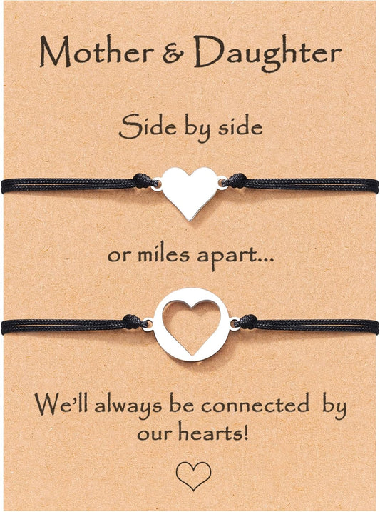 MANVEN Christmas Jewelry Gifts for Mom Daughter, Mother Daugther Bracelets Birthday Gifts for Mom Matching Heart Bracelet