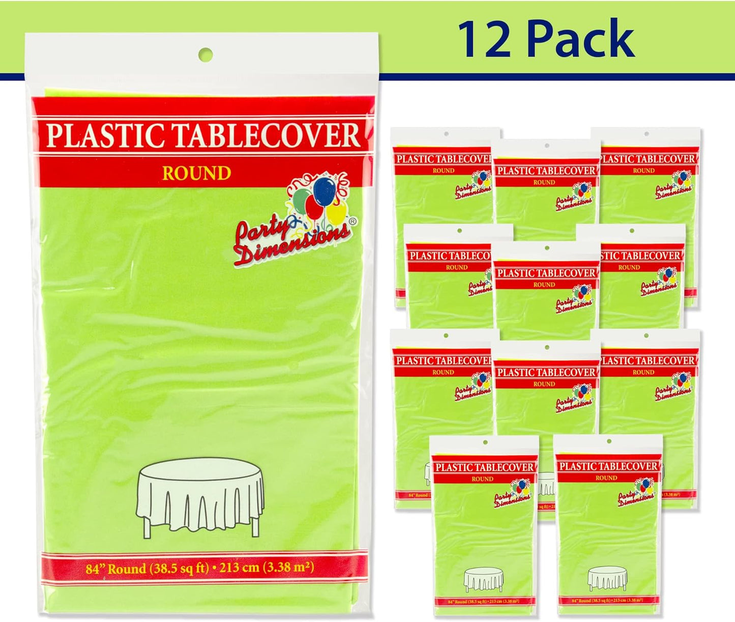 Lime Green Disposable Plastic Tablecloth for Round Tables (12 Pack) 84 inches Table Cloths for Parties, Events & Weddings, Indoors & Outdoors, Plastic Table Cover